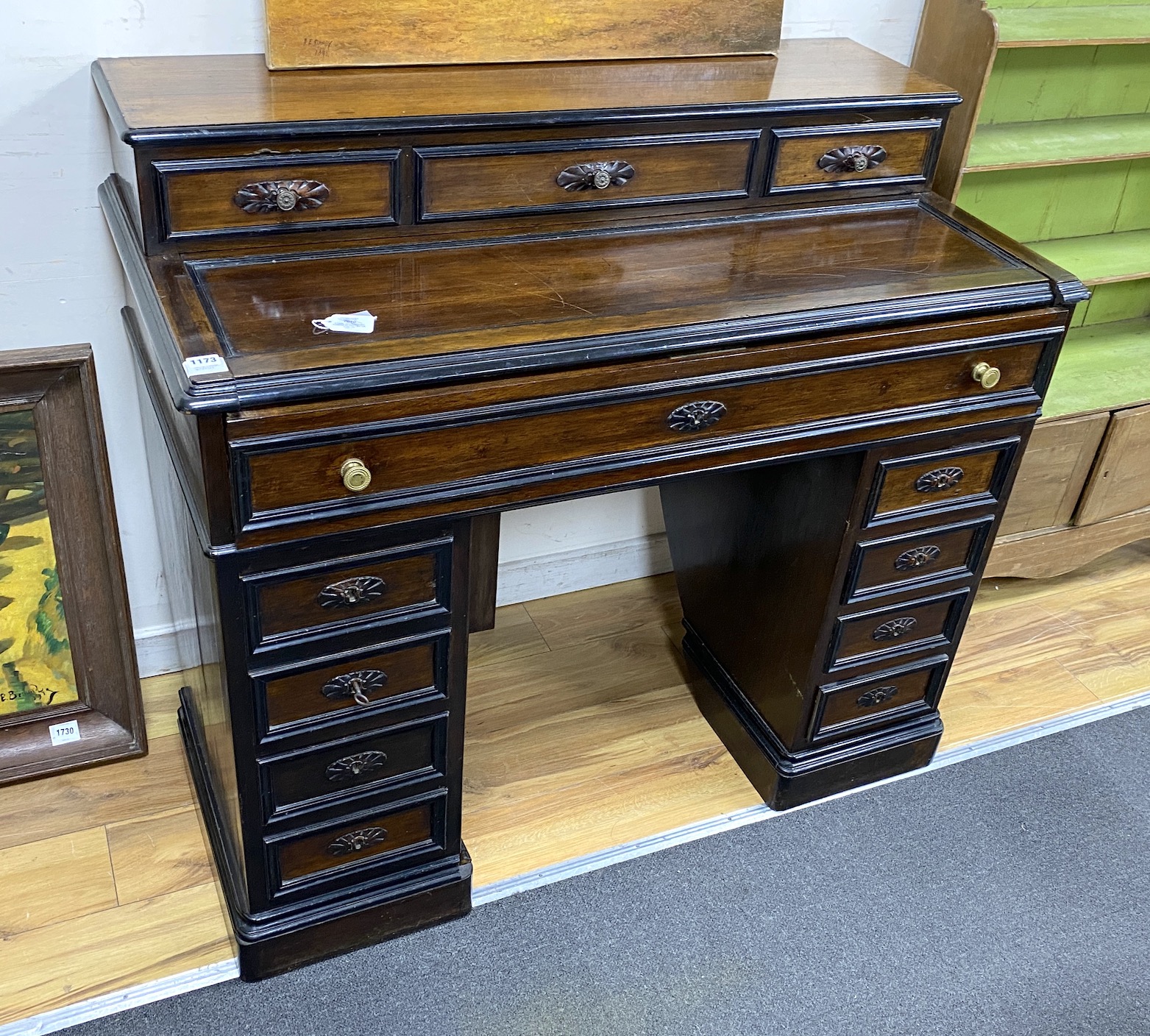 A 19th century mahogany secretaire desk, possibly from a ship, width 116cm, depth 64cm, height 105cm